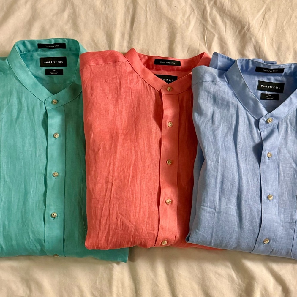 NWT Paul Fredrick 100% linen band collar classic fit XXL shirts Lot of 3